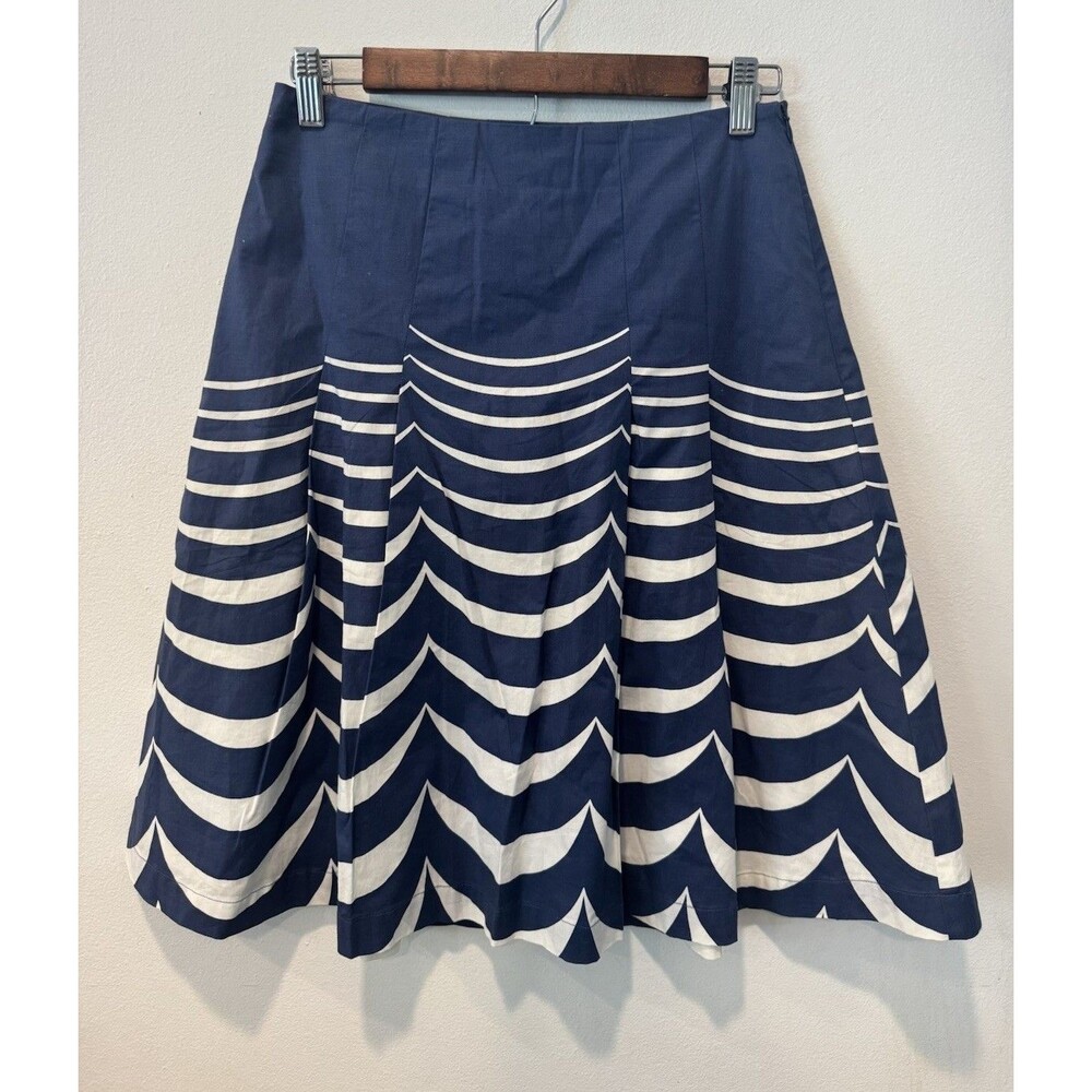 BODEN RIVIERA BLUE & WHITE MODERN WAVE PRINT A-LINE SKIRT SIZE US 4R Nautical
